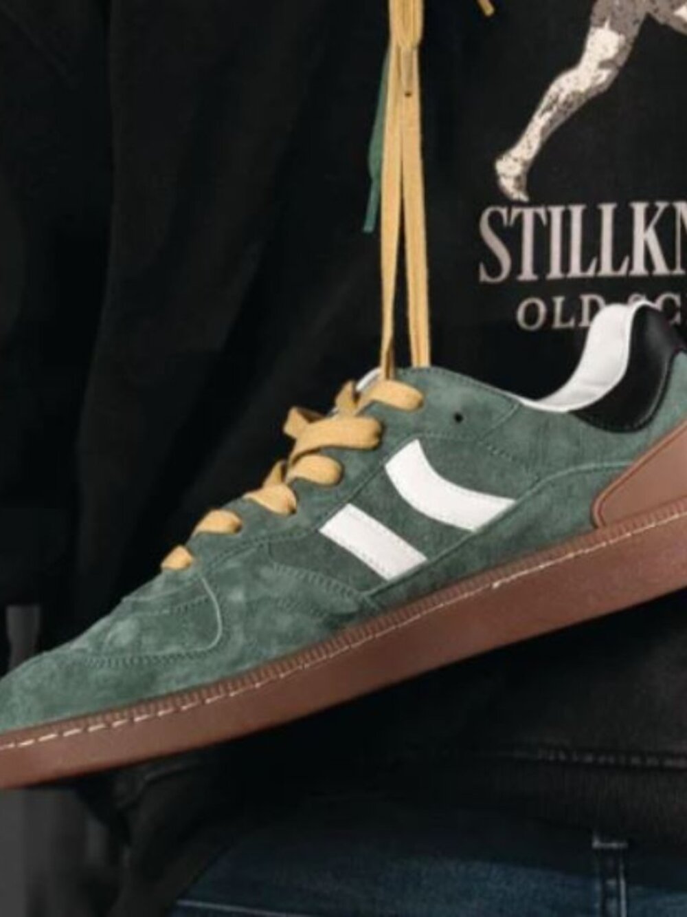 Stillknocks X Coolway X Old Skool Goal Men's Forest Green Premium Suede Sneakers